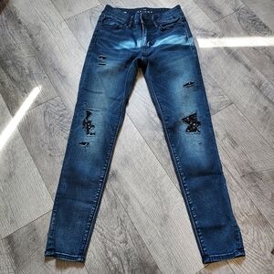 White House Black Market Womens The Skinny Ankle Black Sequin Cutout Jeans - 0P